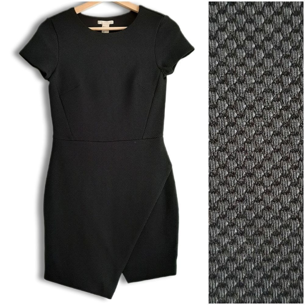 H&M Textural Weave Fabric Crewneck Fitted Mini Dress Black Sz 4